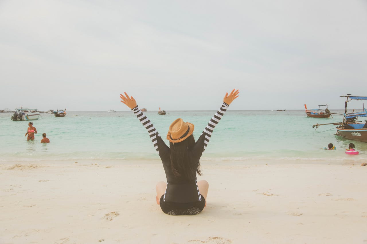Settling in - sitting in beach Settling in - sitting in beach