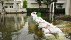 A stack of sandbags prepared for Cyclone Alfred, helping protect homes from potential flooding in Queensland.