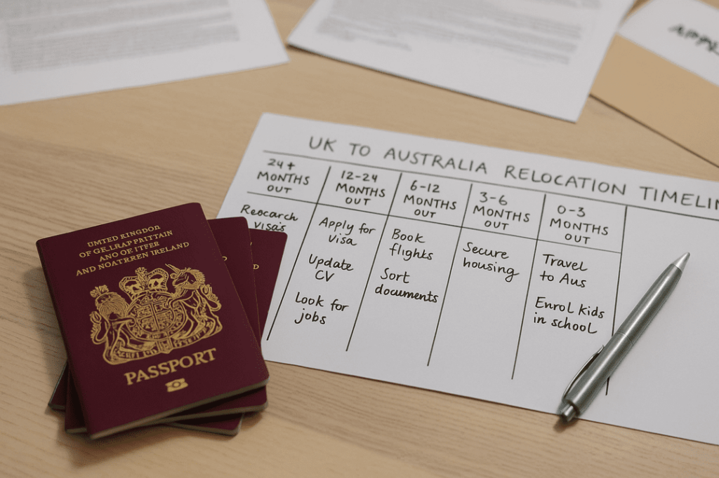 UK to Australia Relocation handwritten timeline